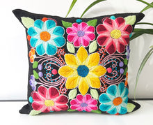 Load image into Gallery viewer, Black Flowered pillow cover