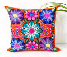 Load image into Gallery viewer, Orange & Turquoise Flowered pillow Cover