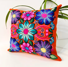 Load image into Gallery viewer, Orange & Turquoise Flowered pillow Cover