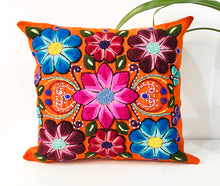 Load image into Gallery viewer, Orange Flowered pillow cover