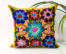 Load image into Gallery viewer, Yellow & Turquoise Flowered Pillow Cover