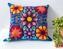 Load image into Gallery viewer, Blue embroidery Peruvian pillow