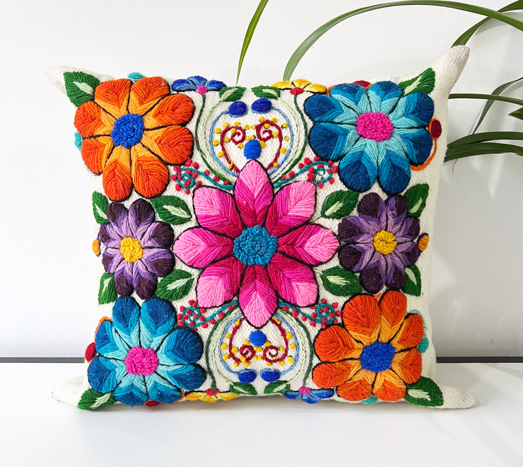 White Flowered pillow cover