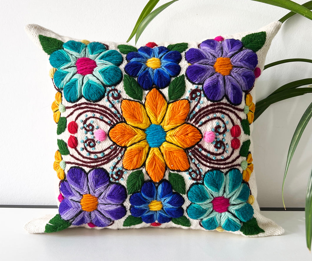 Orange and purple embroidered Cushion cover