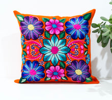 Load image into Gallery viewer, Orange &amp; Turquoise Flowered pillow Cover
