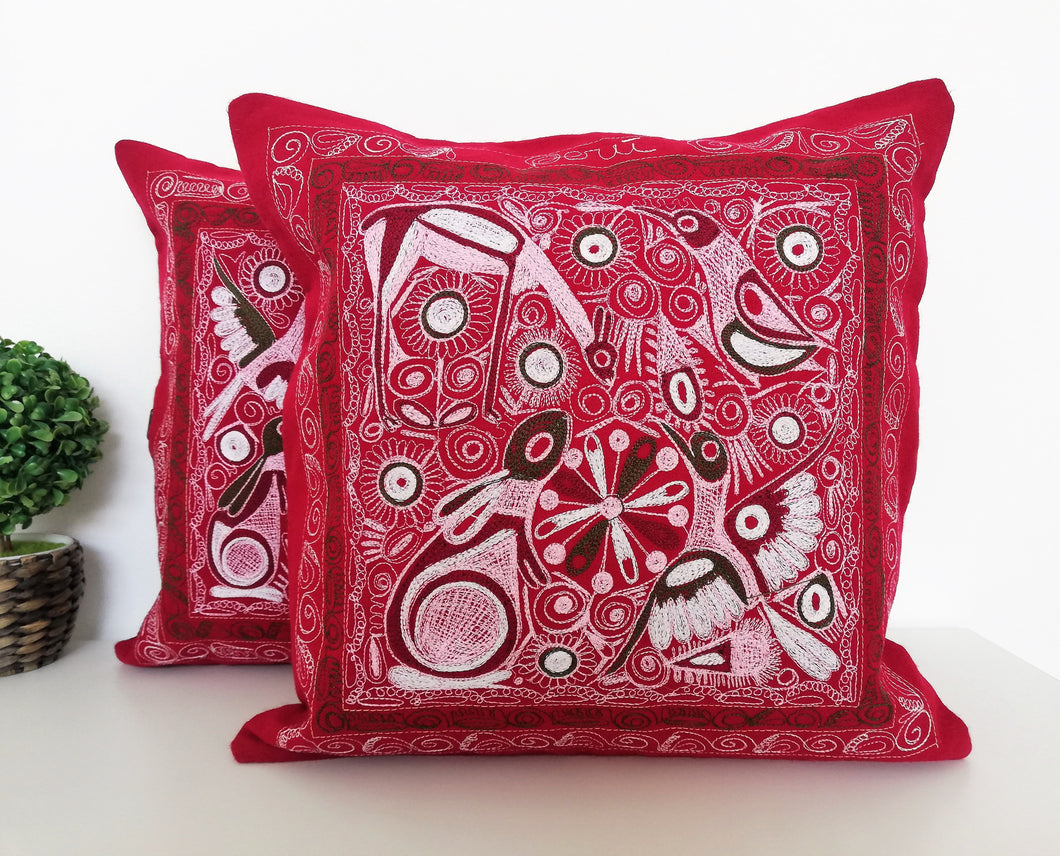 Red embroidery Peruvian Pillow Cover
