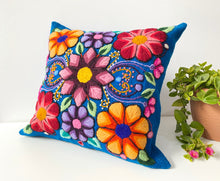 Load image into Gallery viewer, Blue embroidery Peruvian pillow
