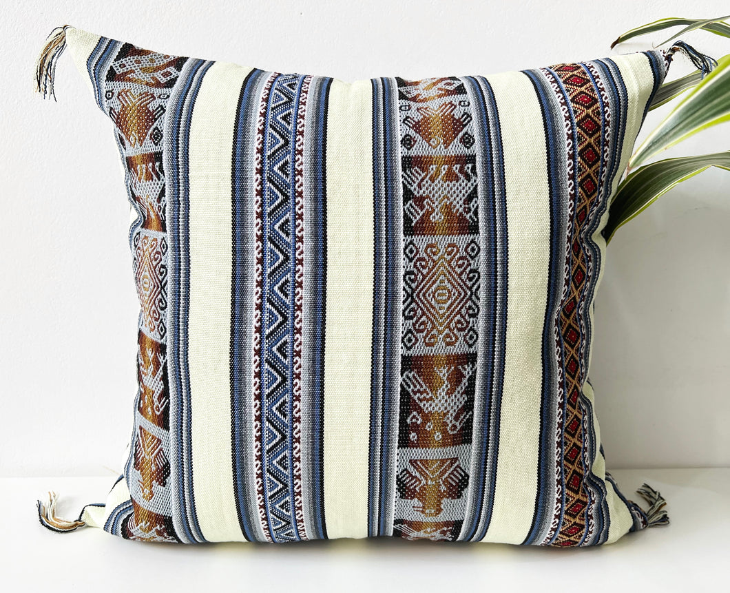 White & Blue ethnic Cushion cover